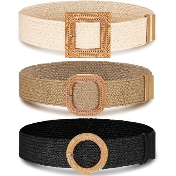 3 Pieces Straw Woven Elastic Waist Belt for Women Bohemian Dress Braided - Picture 1 of 7